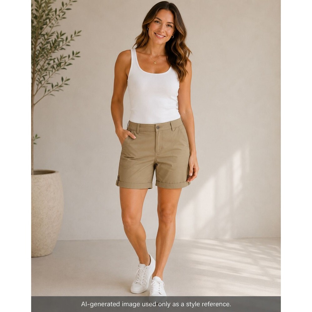 Eddie Bauer Womens Rolled Hem Bermuda Shorts Size 14 Brown Stretch Mid Rise